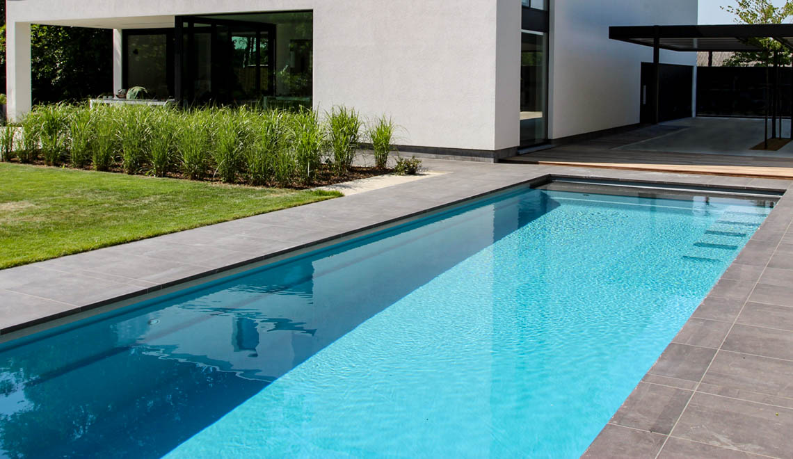 Leisure Pools Cube large fiberglass inground swimming pool