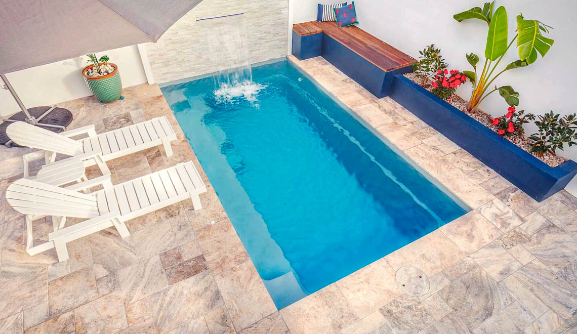 Leisure Pools Harmony compact fiberglass swimming pool