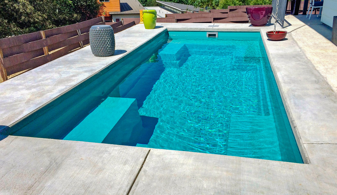 Leisure Pools Palladium Plunge fiberglass compact swimming pool