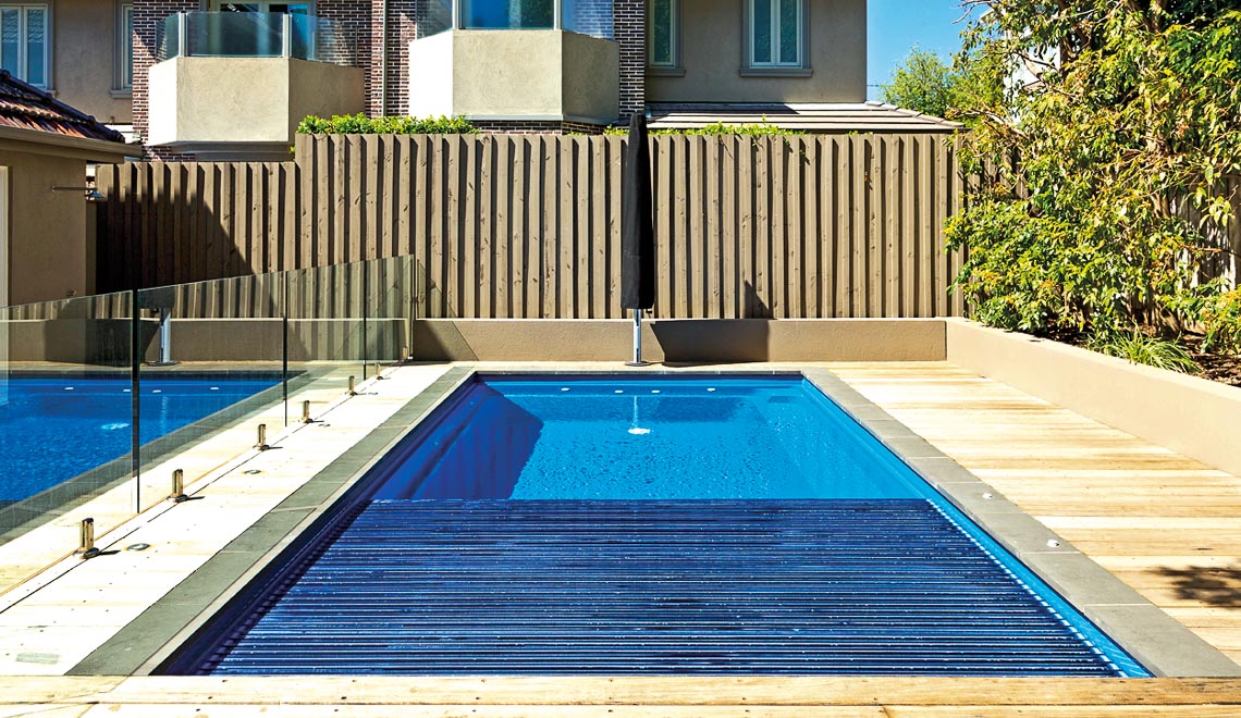 Leisure Pools Reflection plus Cover Box composite fiberglass swimming pool