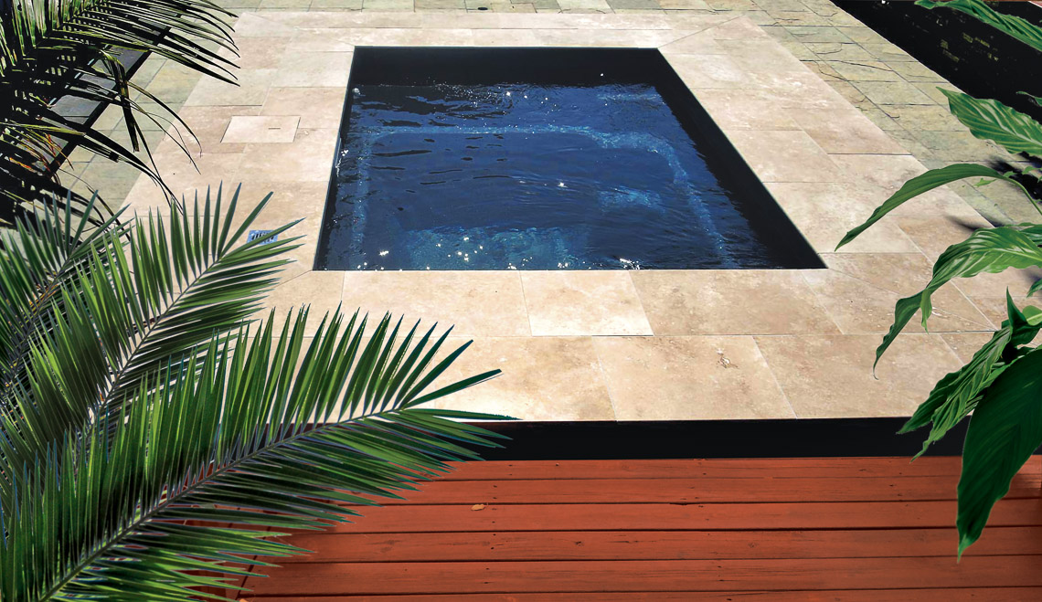 Leisure Pools Fiji Plunge fiberglass backyard patio swimming pool