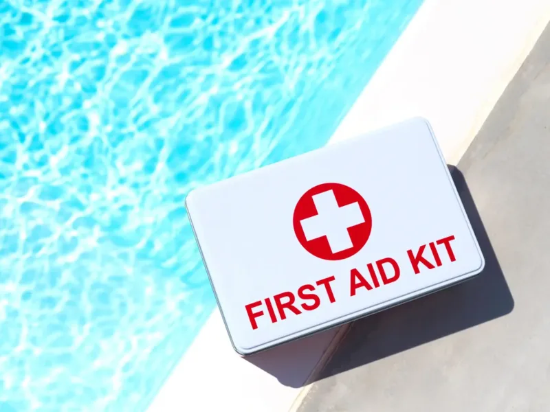A well-stocked first aid kit is essential for any pool area. 